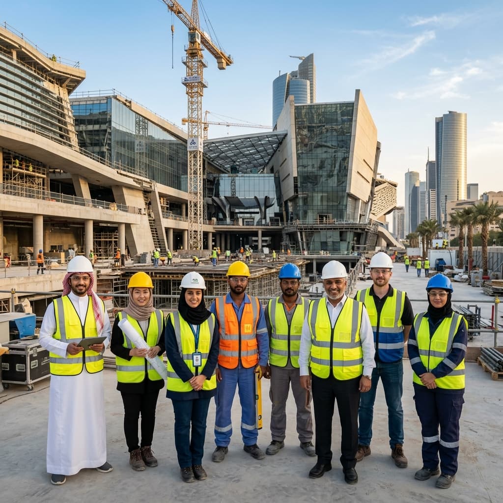 Yuksel Saudia Construction Team working on a complex infrastructure project in the field